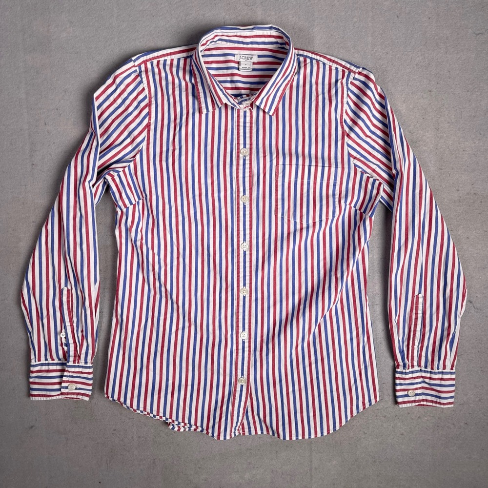 J.Crew‎ Striped Button Down Dress Shirt Classic Fit Long Sleeve Red Blue White S